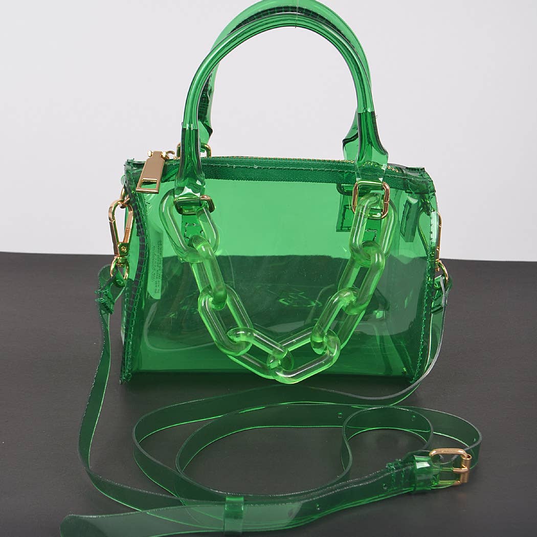 3AM BY H&D ACCESSORIES - Transparent Mini Duffle Bag W/Acrylic Chain: Neon Pink