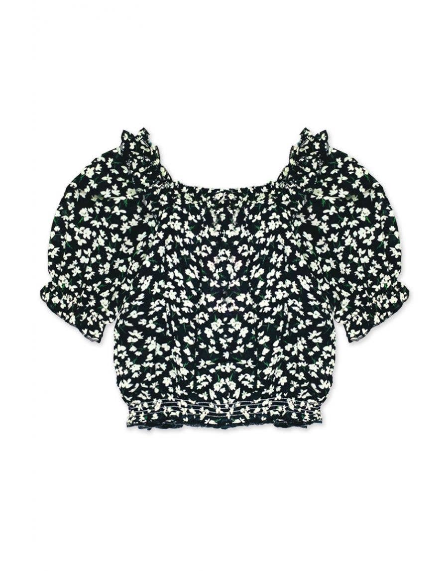 Cutie Patootie Clothing - GKT-3150B Girl's Fashion Top w/ Puff Sleeve : Peach Floral #103 / S6/7