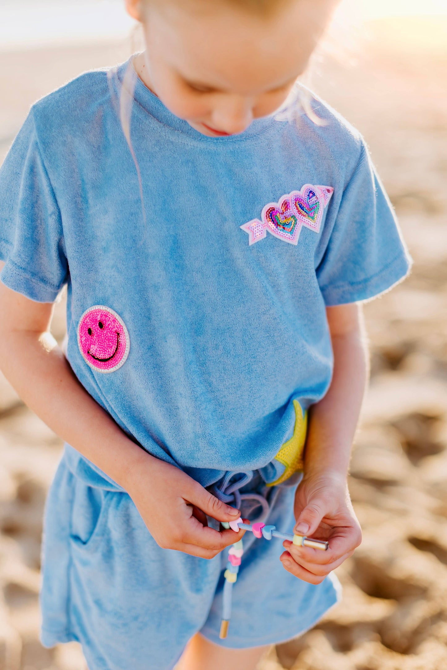 Three Wildflower Designs - Girls Terry Cloth Patched Beach Set: 6