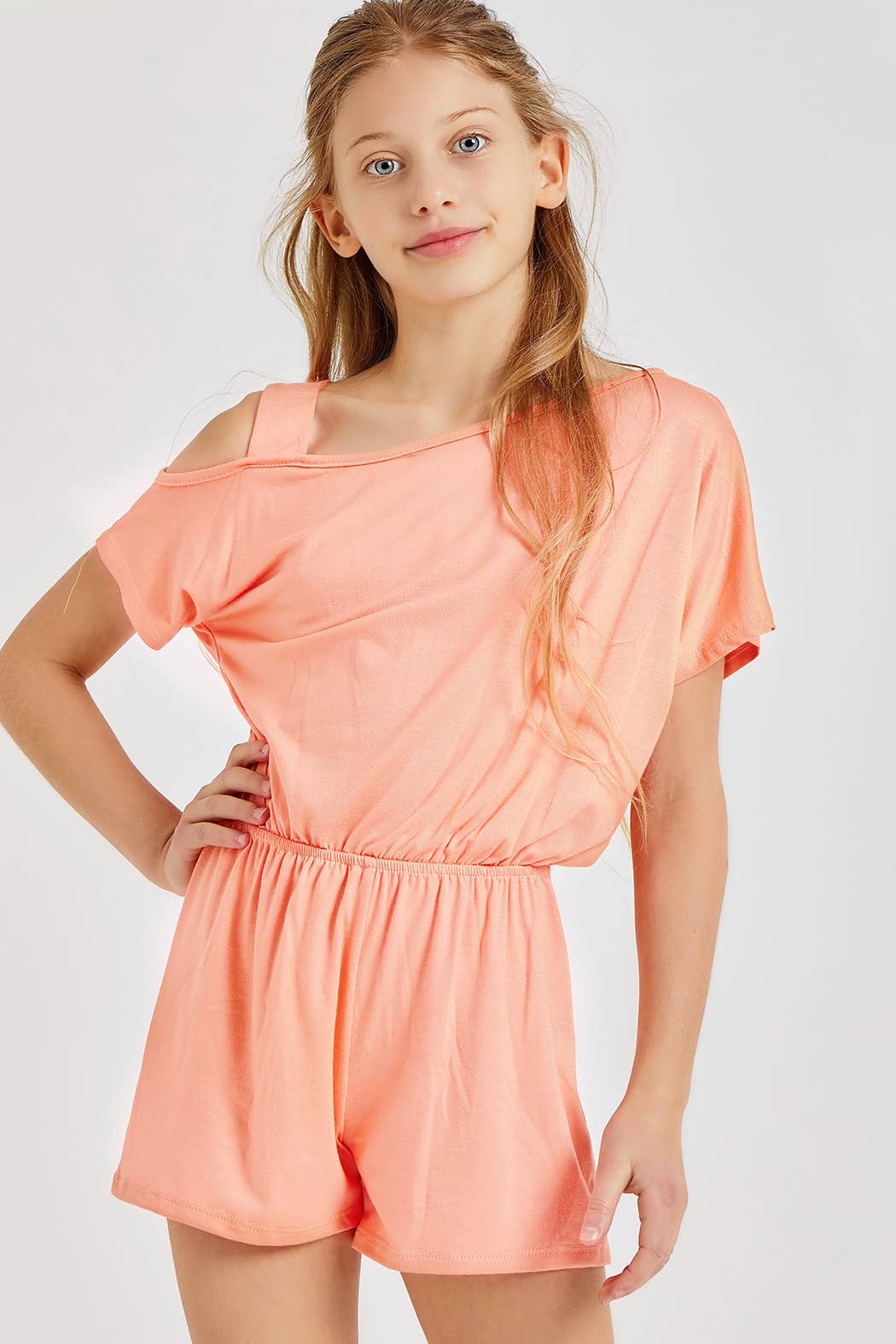 Good Girl - One Shoulder Romper: Heather Grey / S