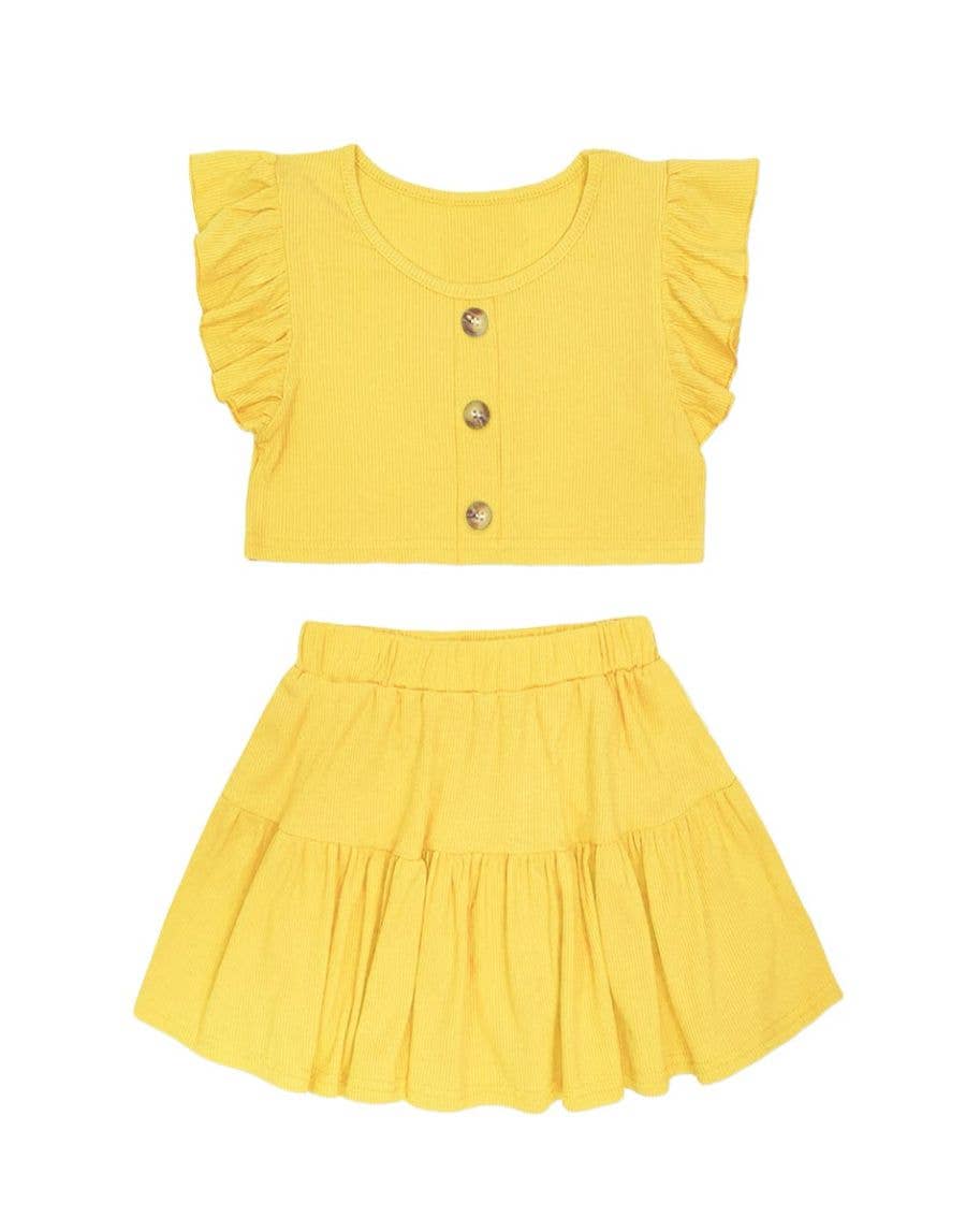 Cutie Patootie Clothing - GKSS-AMY-3018B Girls 2 pc Ribbed Skirt Set: Yellow / S6/7