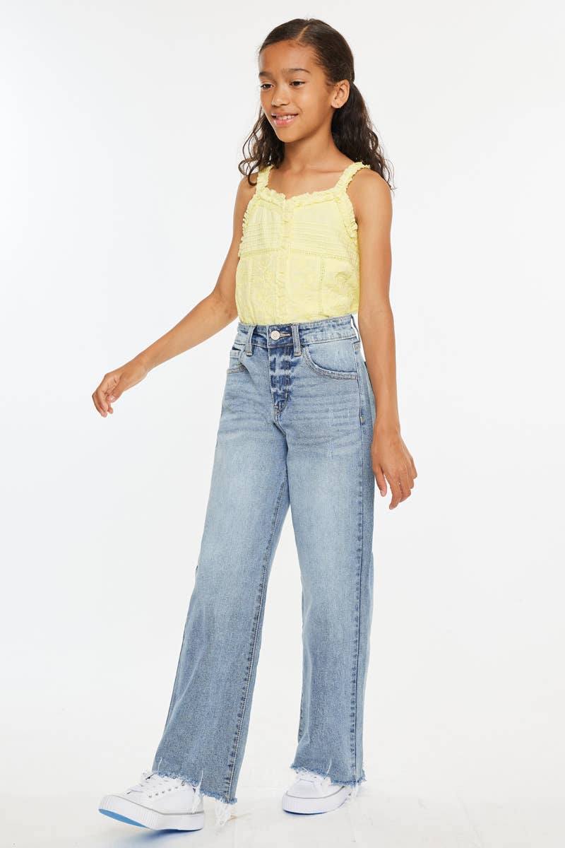 Kan Can USA - YOUTH OPEN PACK HIGH RISE SLIM WIDE JEANS-YC2565L: LIGHT / 5