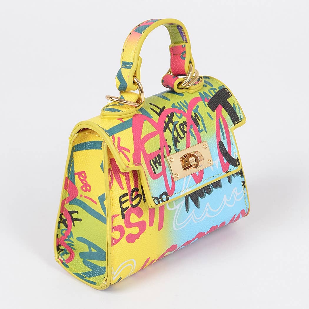 3AM BY H&D ACCESSORIES - Multi Graffiti Mini Handle Bag: Multicolor