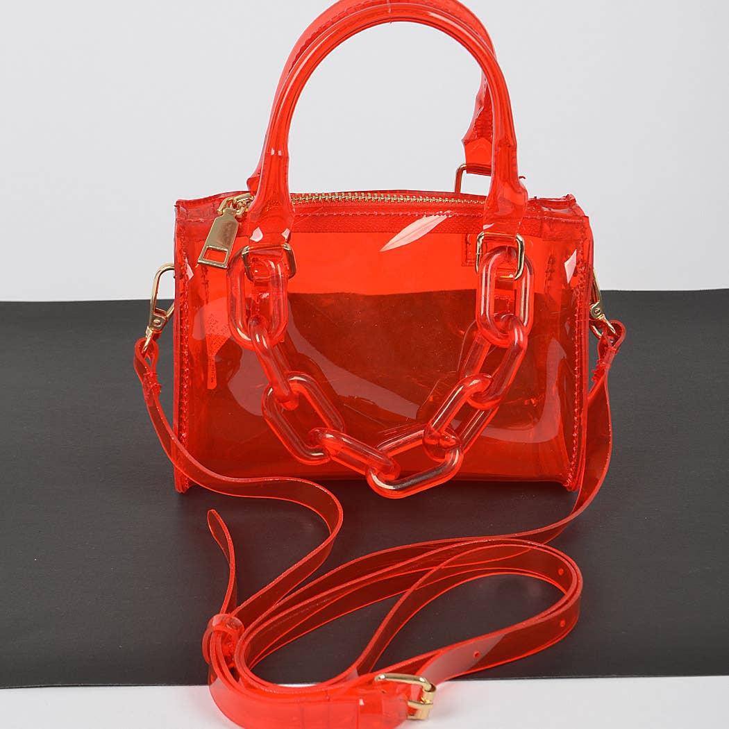 3AM BY H&D ACCESSORIES - Transparent Mini Duffle Bag W/Acrylic Chain: Cobalt