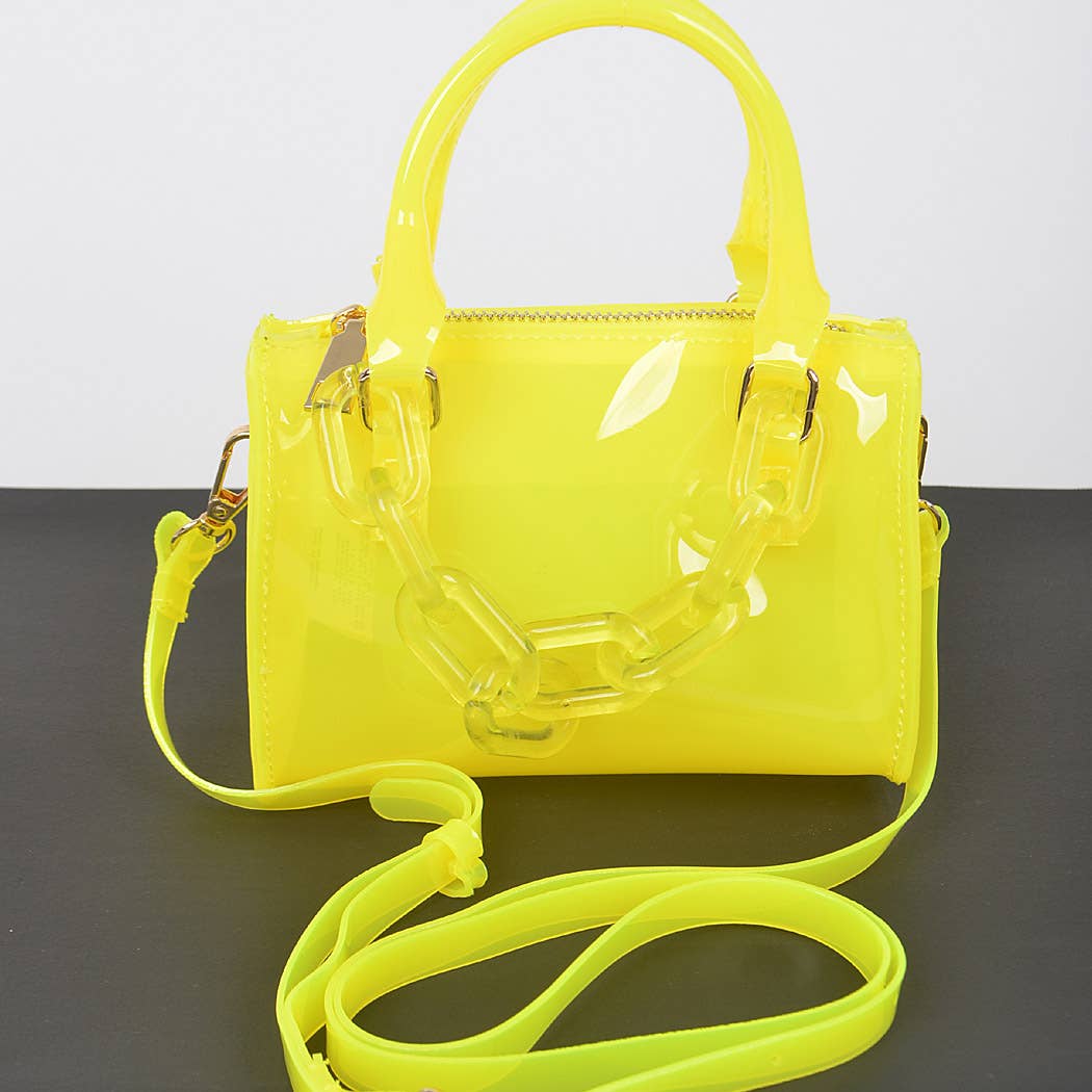 3AM BY H&D ACCESSORIES - Transparent Mini Duffle Bag W/Acrylic Chain: Neon Pink