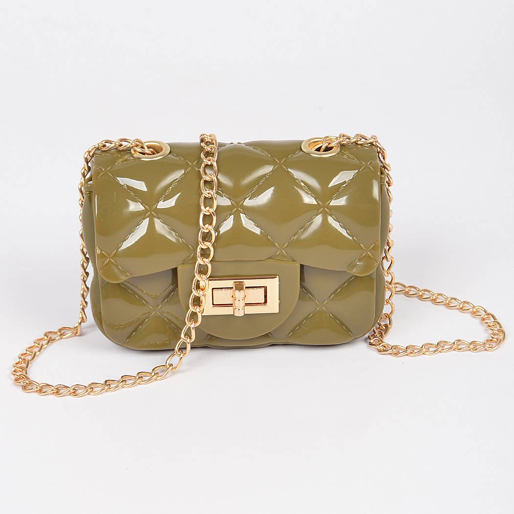 3AM BY H&D ACCESSORIES - Shine Jelly Shoulder Chain Strap Mini Clutch: Camel