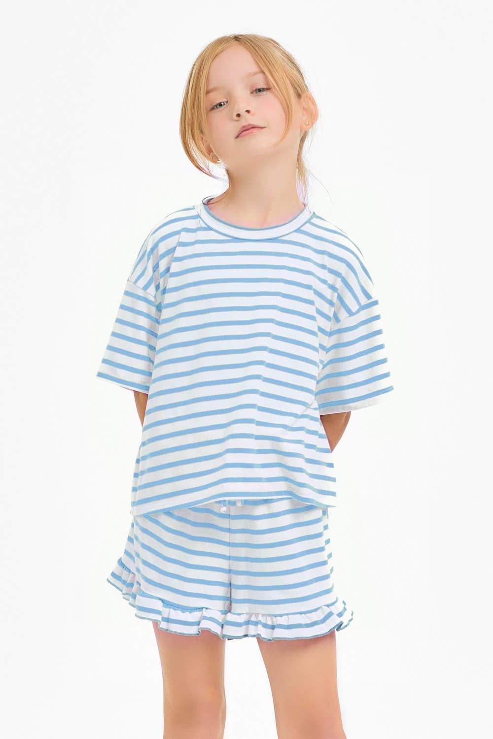 Good Girl - Stripe Crop Top and Ruffle Shorts Set