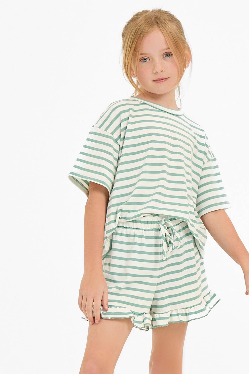 Good Girl - Stripe Crop Top and Ruffle Shorts Set