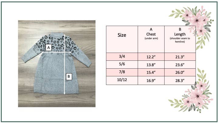Adorable Sweetness - Kids Gray & Black Leopard Print Long Sleeve Sweater Dress: 7/8