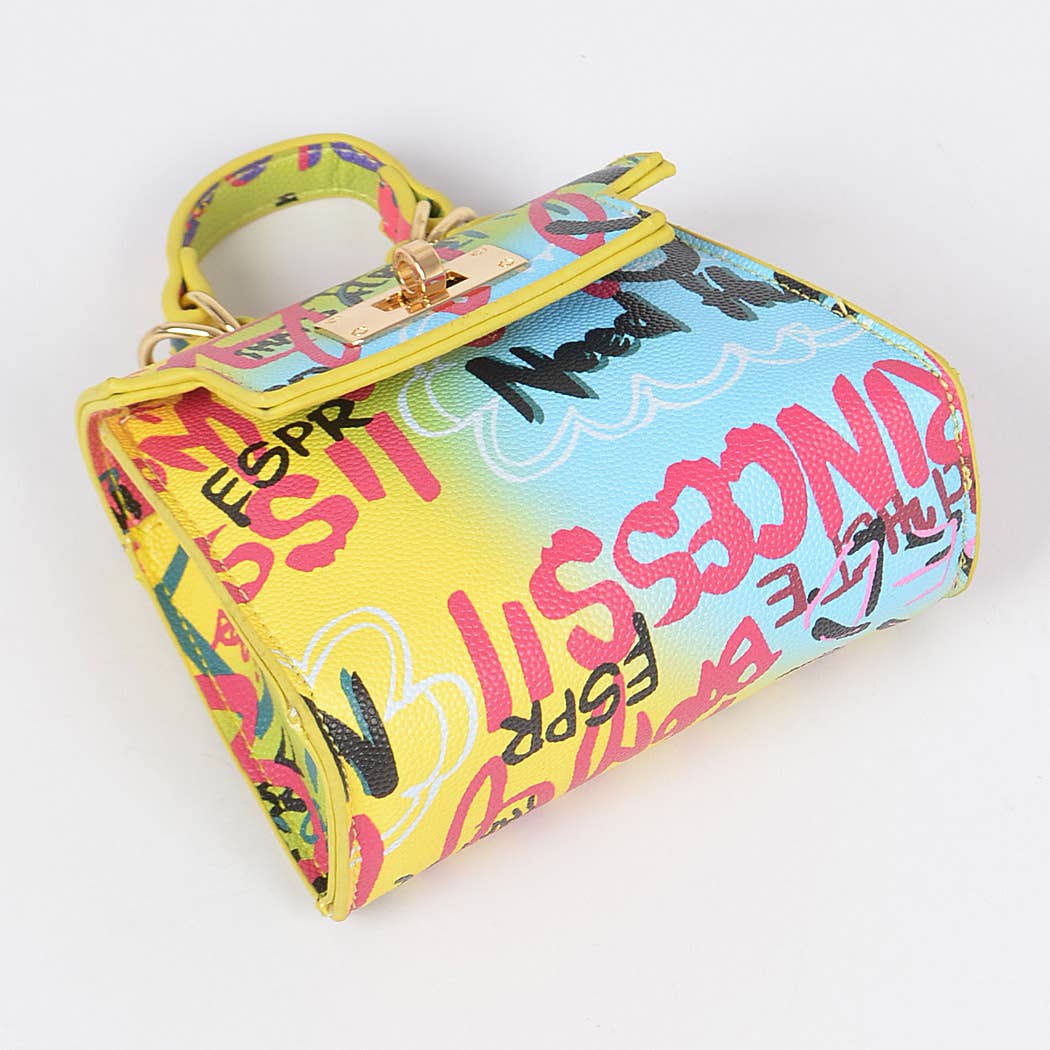3AM BY H&D ACCESSORIES - Multi Graffiti Mini Handle Bag: Multicolor