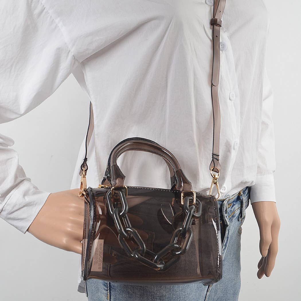 3AM BY H&D ACCESSORIES - Transparent Mini Duffle Bag W/Acrylic Chain: Cobalt
