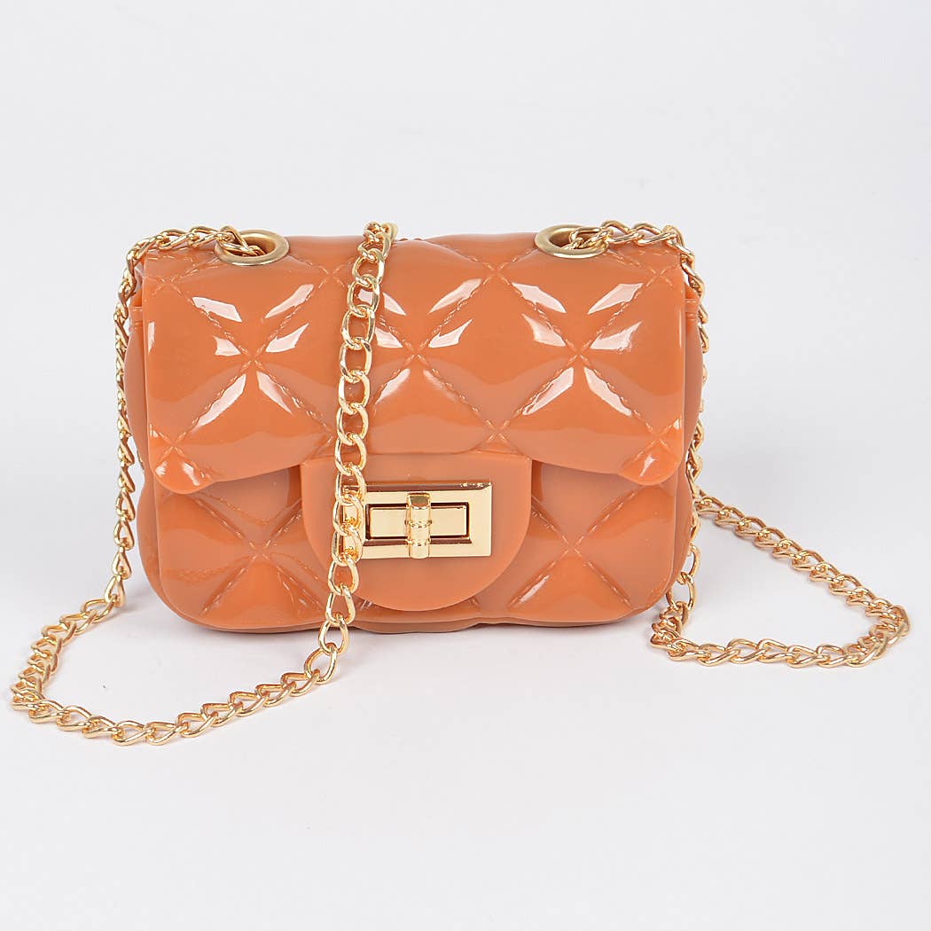 3AM BY H&D ACCESSORIES - Shine Jelly Shoulder Chain Strap Mini Clutch: Camel