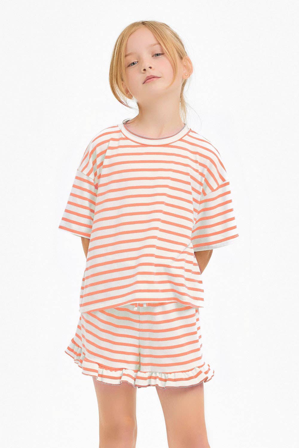Good Girl - Stripe Crop Top and Ruffle Shorts Set