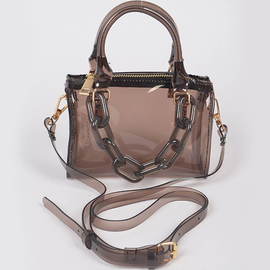 3AM BY H&D ACCESSORIES - Transparent Mini Duffle Bag W/Acrylic Chain: Neon Pink