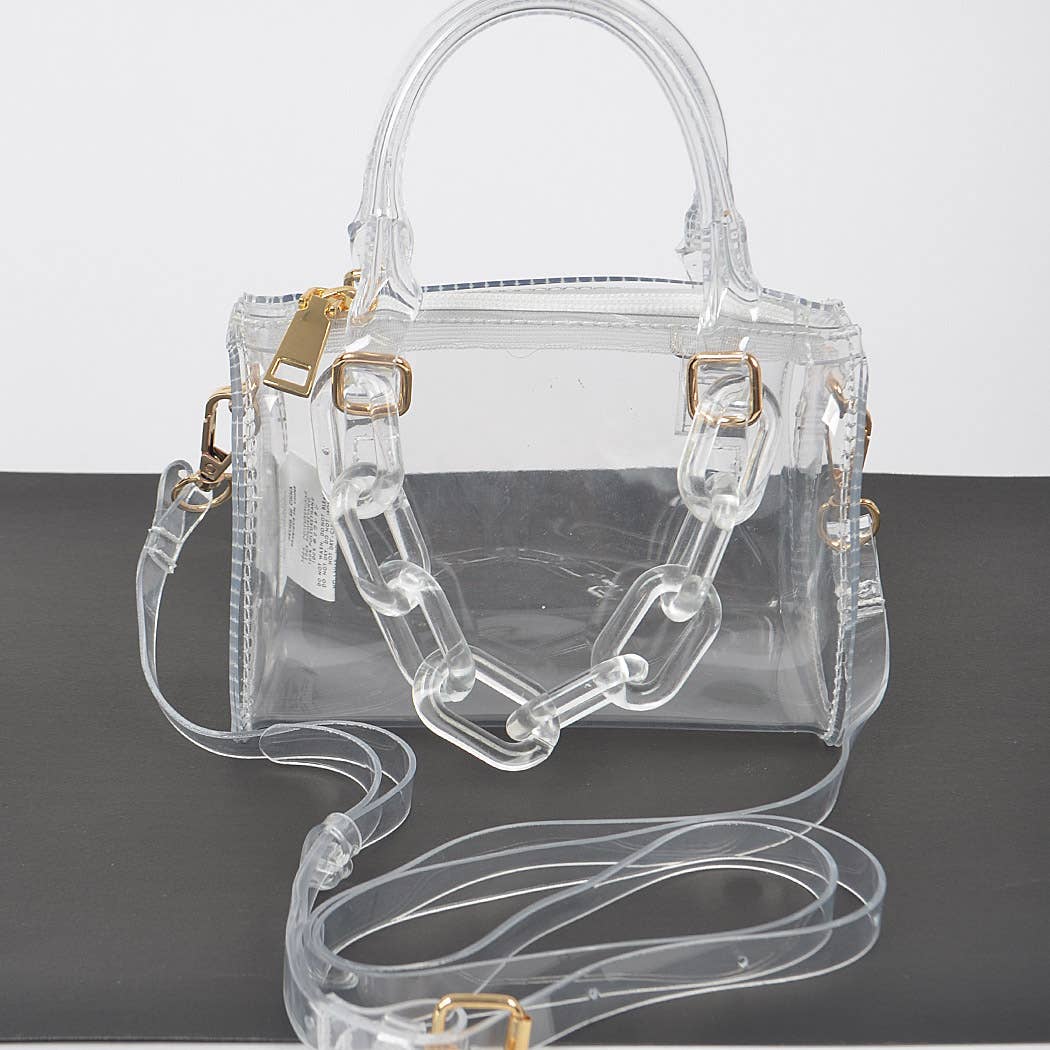 3AM BY H&D ACCESSORIES - Transparent Mini Duffle Bag W/Acrylic Chain: Neon Pink