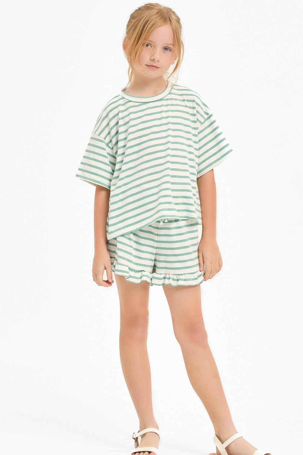 Good Girl - Stripe Crop Top and Ruffle Shorts Set