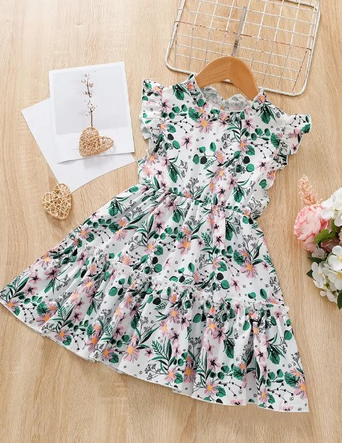 Girls Ruffled Sleeve Floral Dress