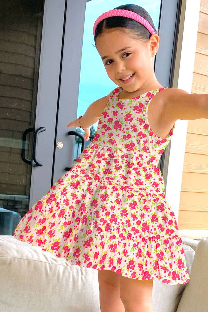 Cutie Patootie Clothing - TKD-3998T-AMY34 Toddlers Summer Dress w/ 3 Tiers: Hot Pink Floral / 4