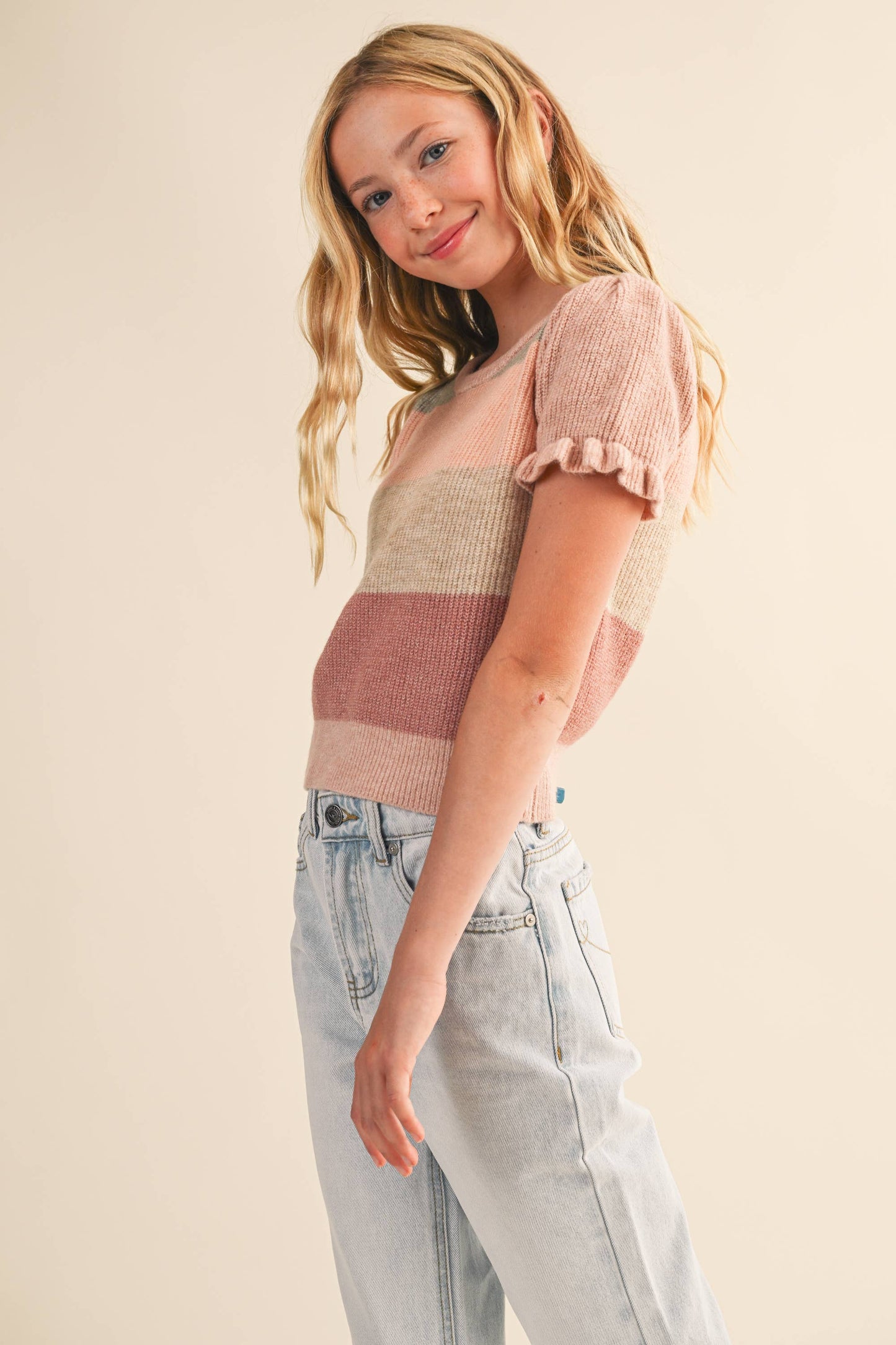 heart and arrow - TWEEN KIDS GIRLS PUFF SLEEVE CROPPED SWEATER (7-14): 11/12