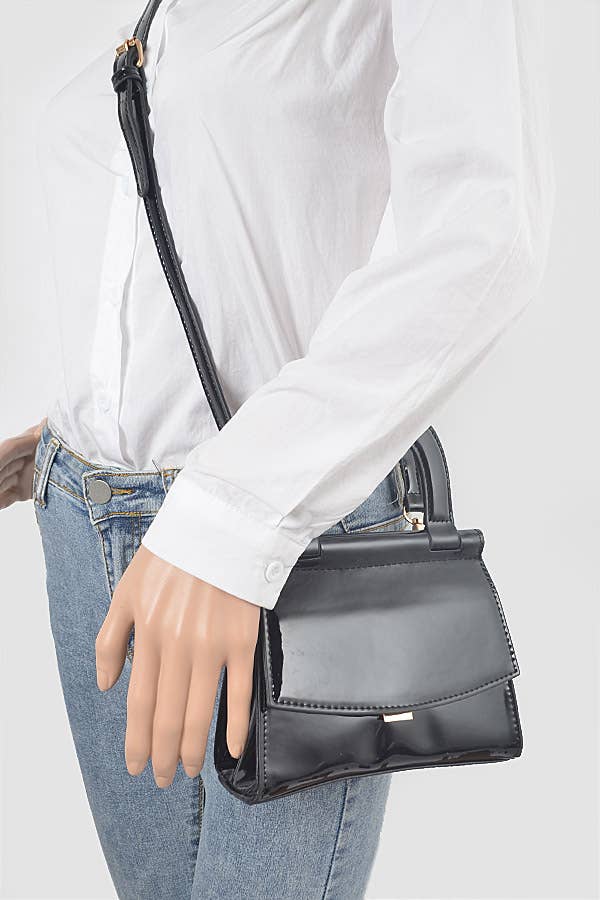 3AM BY H&D ACCESSORIES - Patent Leather Top Handle Clutch: GR