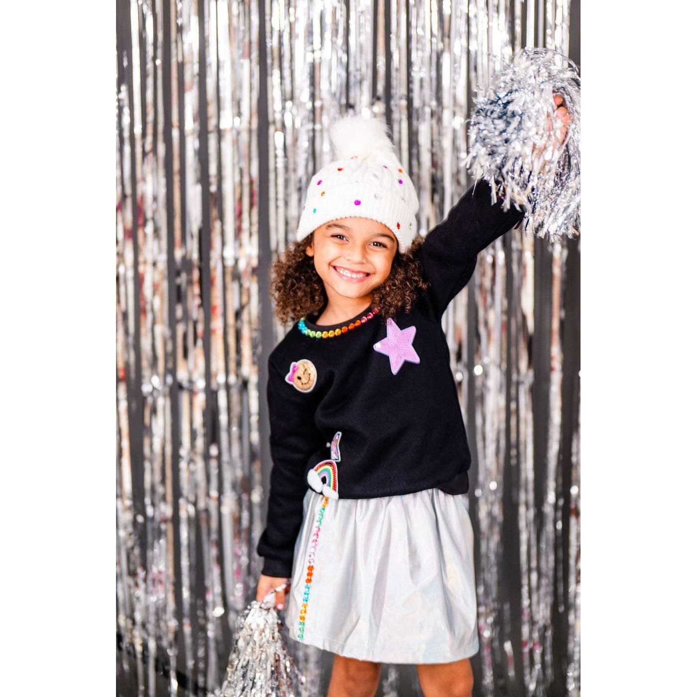 Three Wildflower Designs - Girls Metallic Gem Silver Pleather Skirt: 6