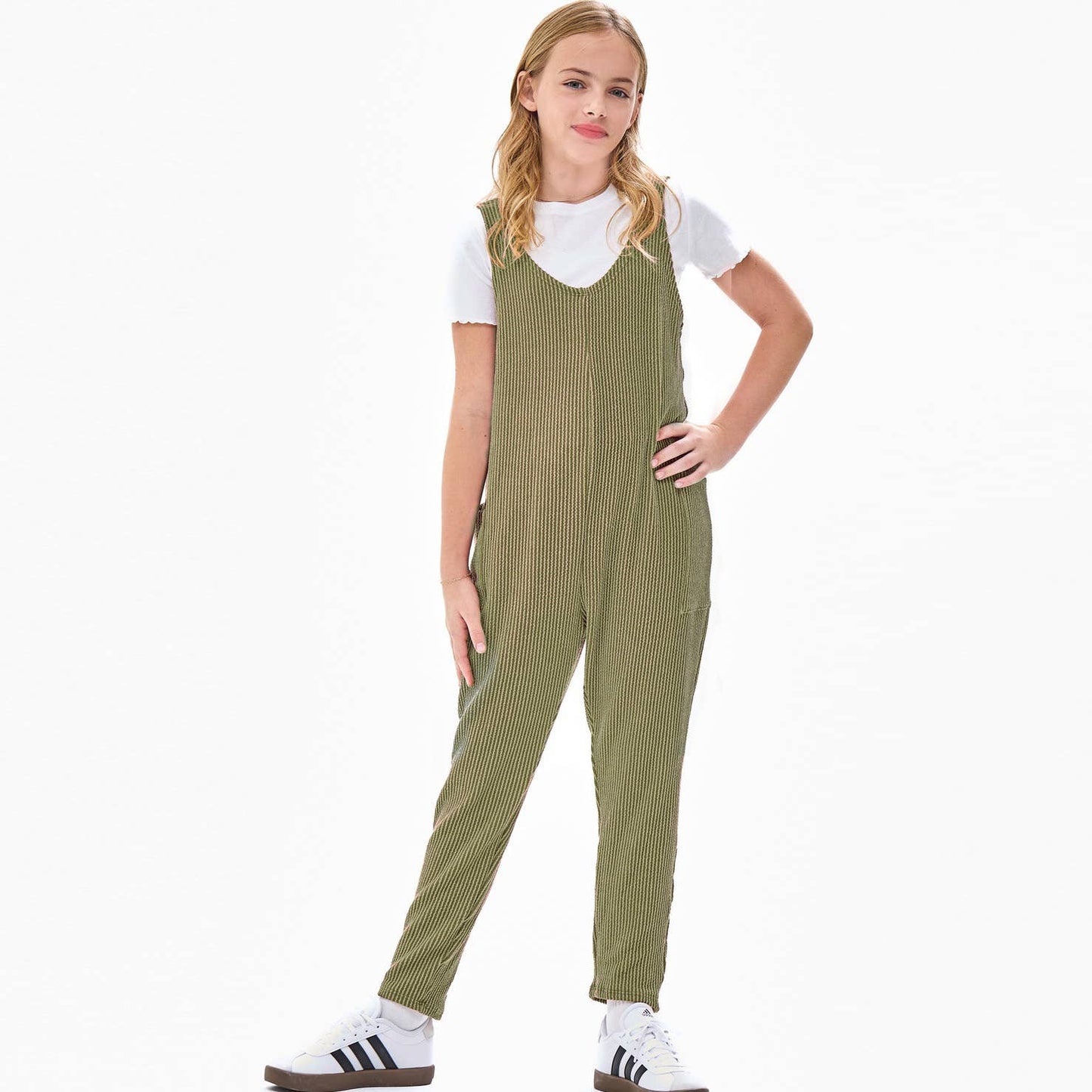 Good Girl - Embossed Rib Sleeveless Jumpsuit /Overall /Onesie: Blue / XL