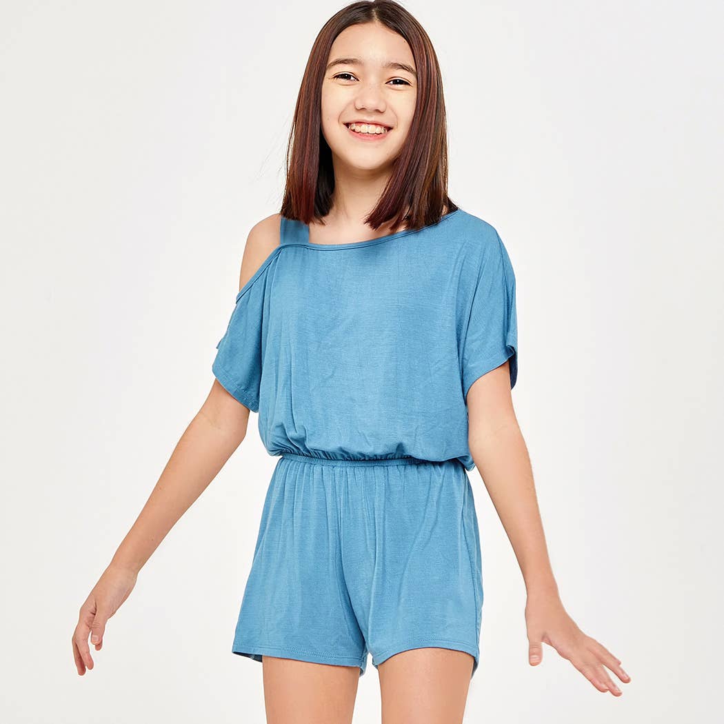 Good Girl - One Shoulder Romper: Heather Grey / XL