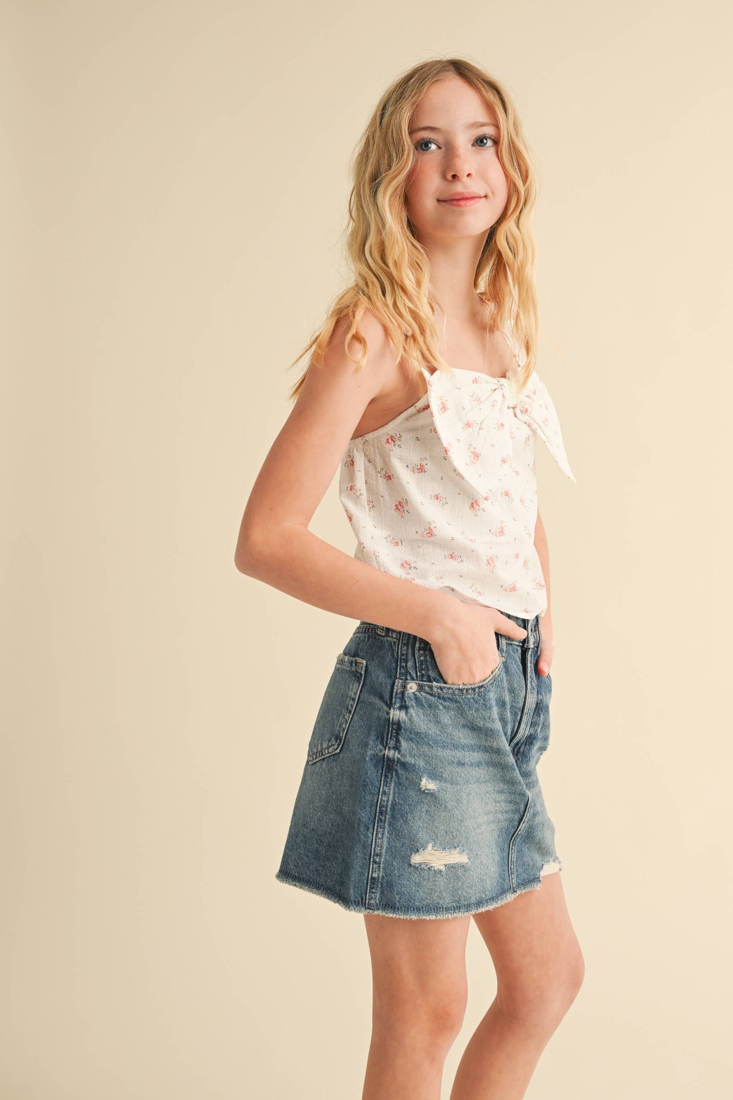 heart and arrow - TWEEN KIDS GIRLS BOW FRONT SLEEVELESS TOP (7-14): 7/8