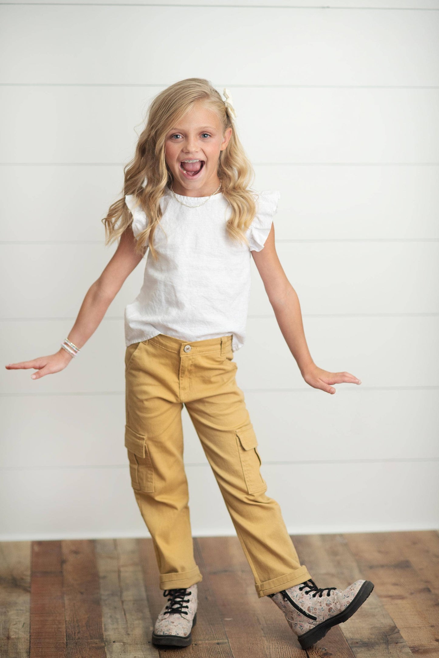 Oopsie Daisy - Kids Mustard Khaki Denim Cargo Jean Pants With Pockets: 10