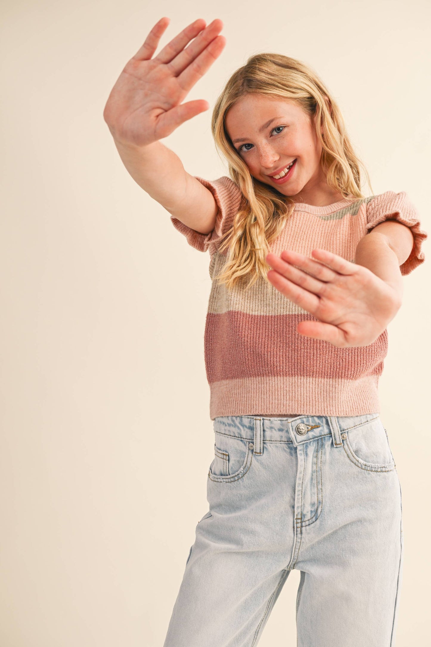 heart and arrow - TWEEN KIDS GIRLS PUFF SLEEVE CROPPED SWEATER (7-14): 13/14