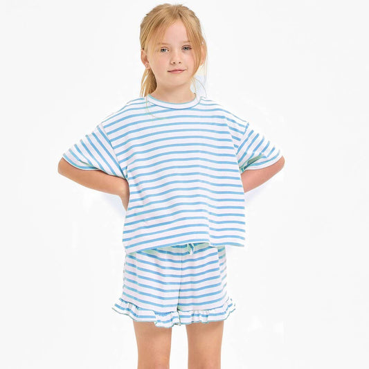Good Girl - Stripe Crop Top and Ruffle Shorts Set