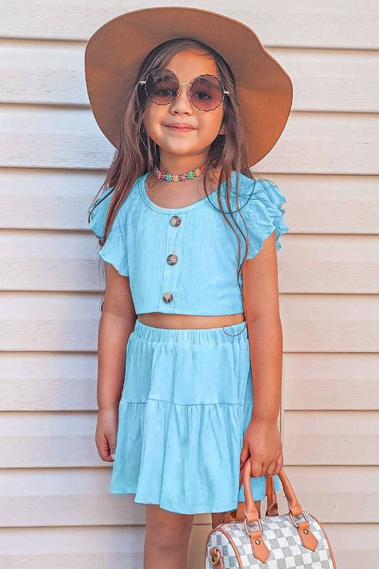 Cutie Patootie Clothing - GKSS-AMY-3018B Girls 2 pc Ribbed Skirt Set: Yellow / S6/7