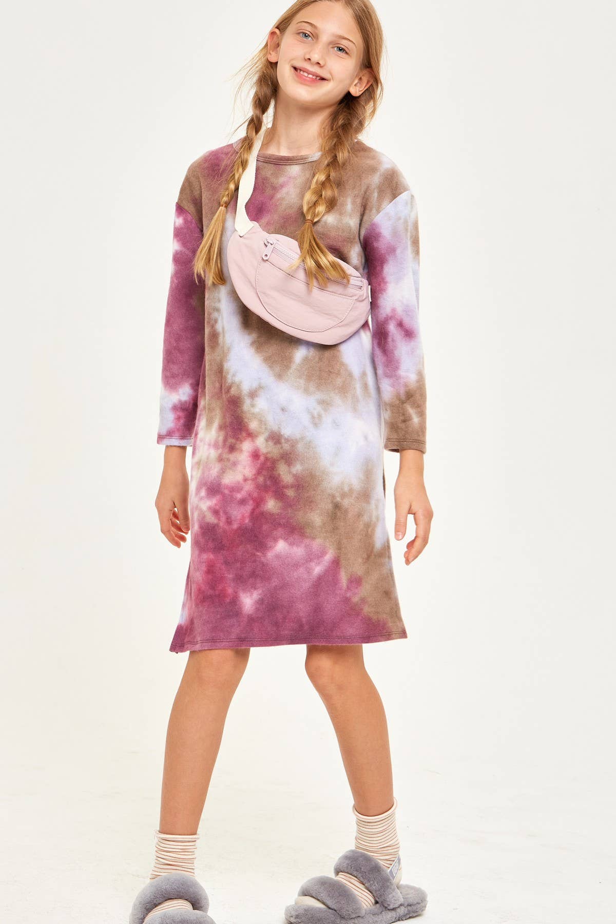 Tie Dye Print Side Slit Brushed Knit Dress