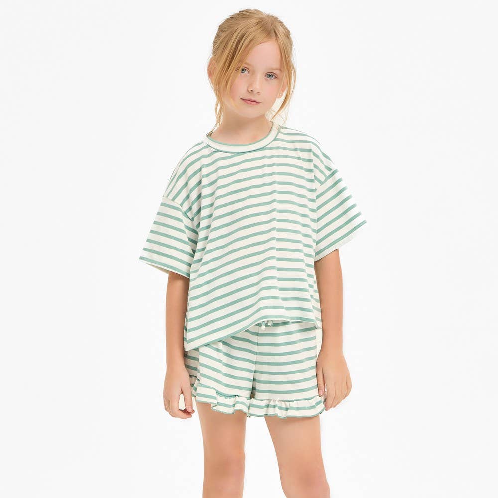 Good Girl - Stripe Crop Top and Ruffle Shorts Set