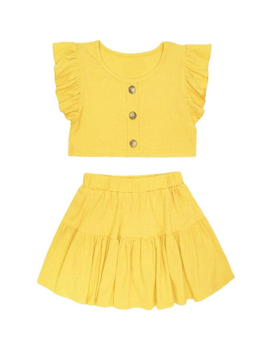 Cutie Patootie Clothing - GKSS-AMY-3018B Girls 2 pc Ribbed Skirt Set: Yellow / S6/7