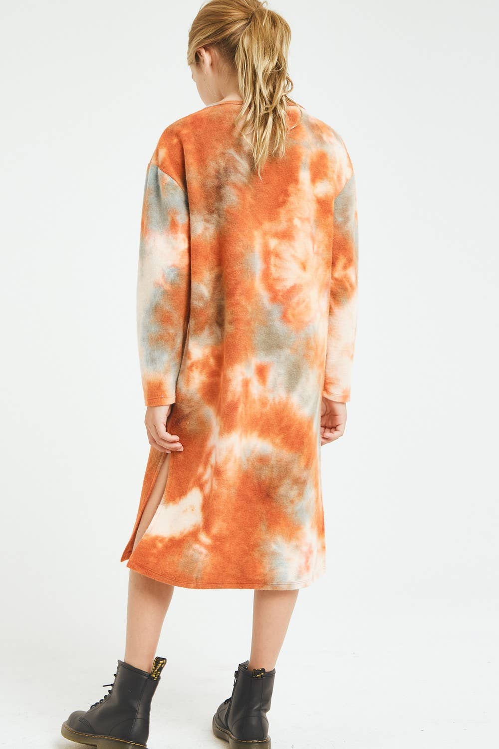 Tie Dye Print Side Slit Brushed Knit Dress