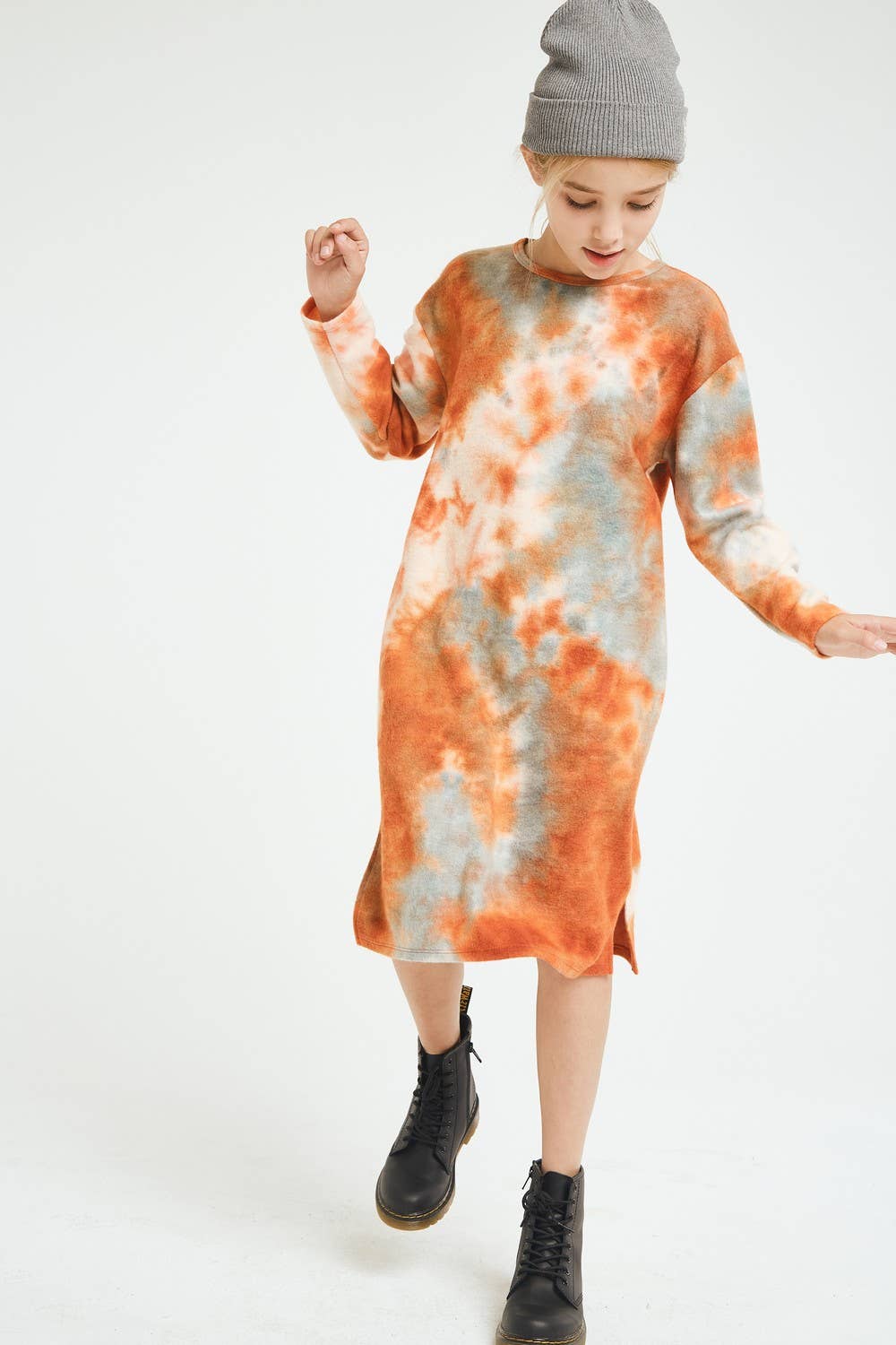 Tie Dye Print Side Slit Brushed Knit Dress