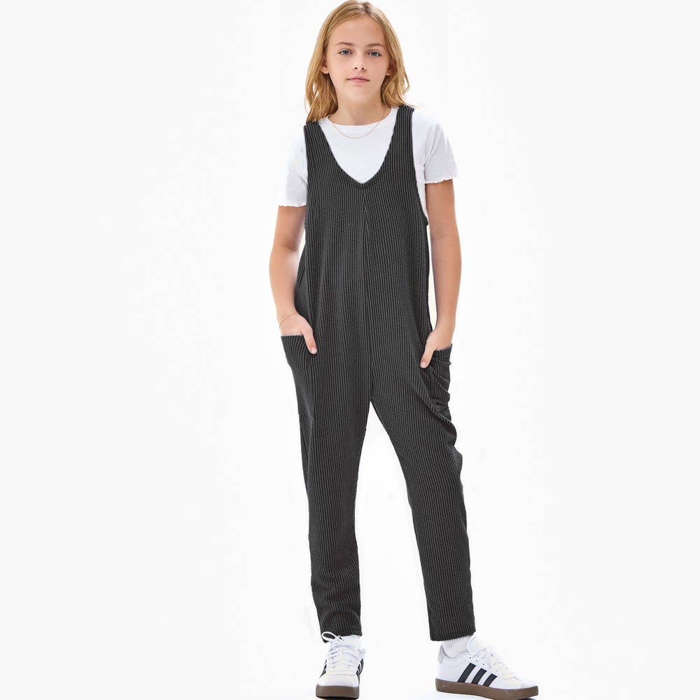 Good Girl - Embossed Rib Sleeveless Jumpsuit /Overall /Onesie: Blue / S