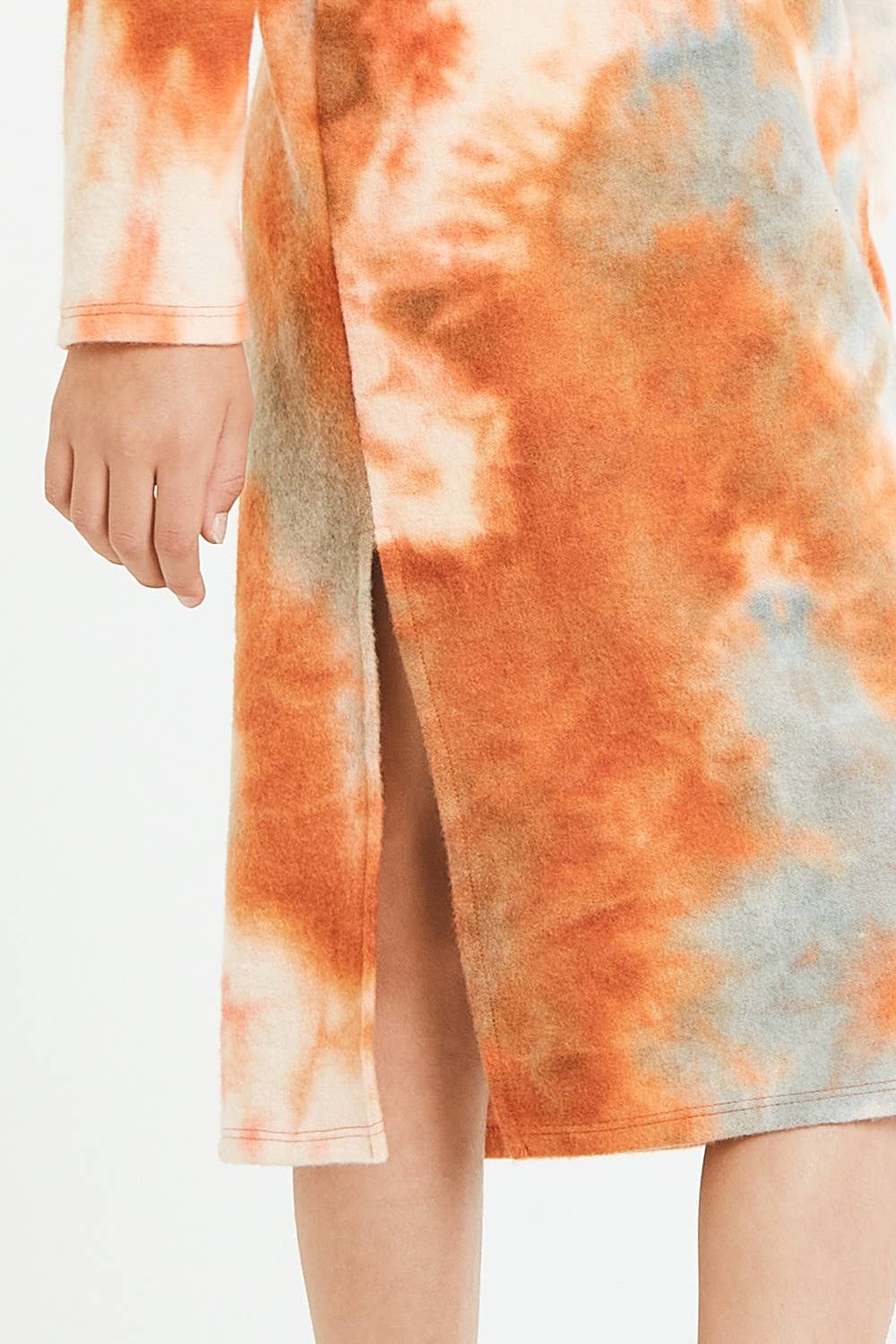 Tie Dye Print Side Slit Brushed Knit Dress