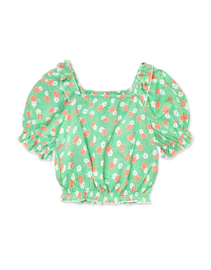 Cutie Patootie Clothing - GKT-3150B Girl's Fashion Top w/ Puff Sleeve : Peach Floral #103 / S6/7
