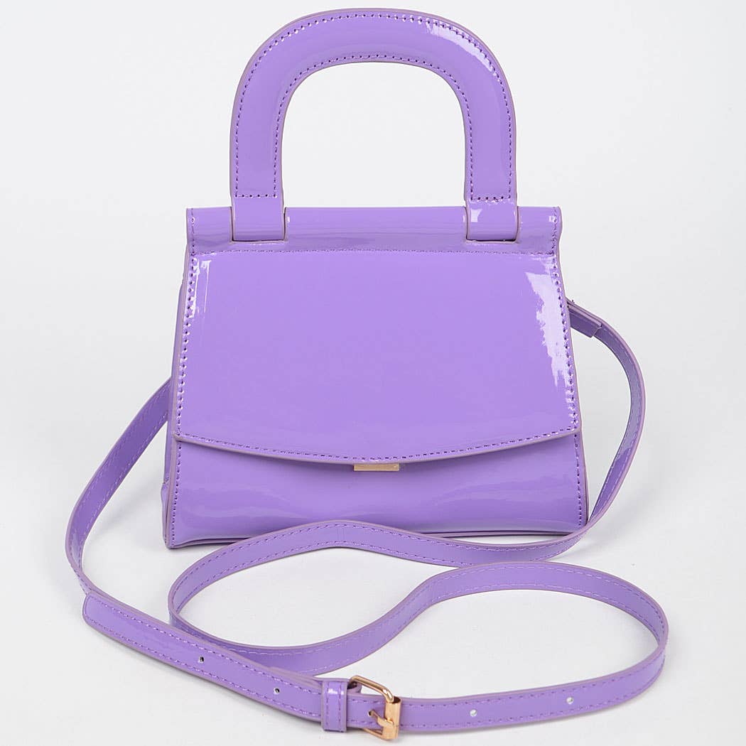 3AM BY H&D ACCESSORIES - Patent Leather Top Handle Clutch: GR