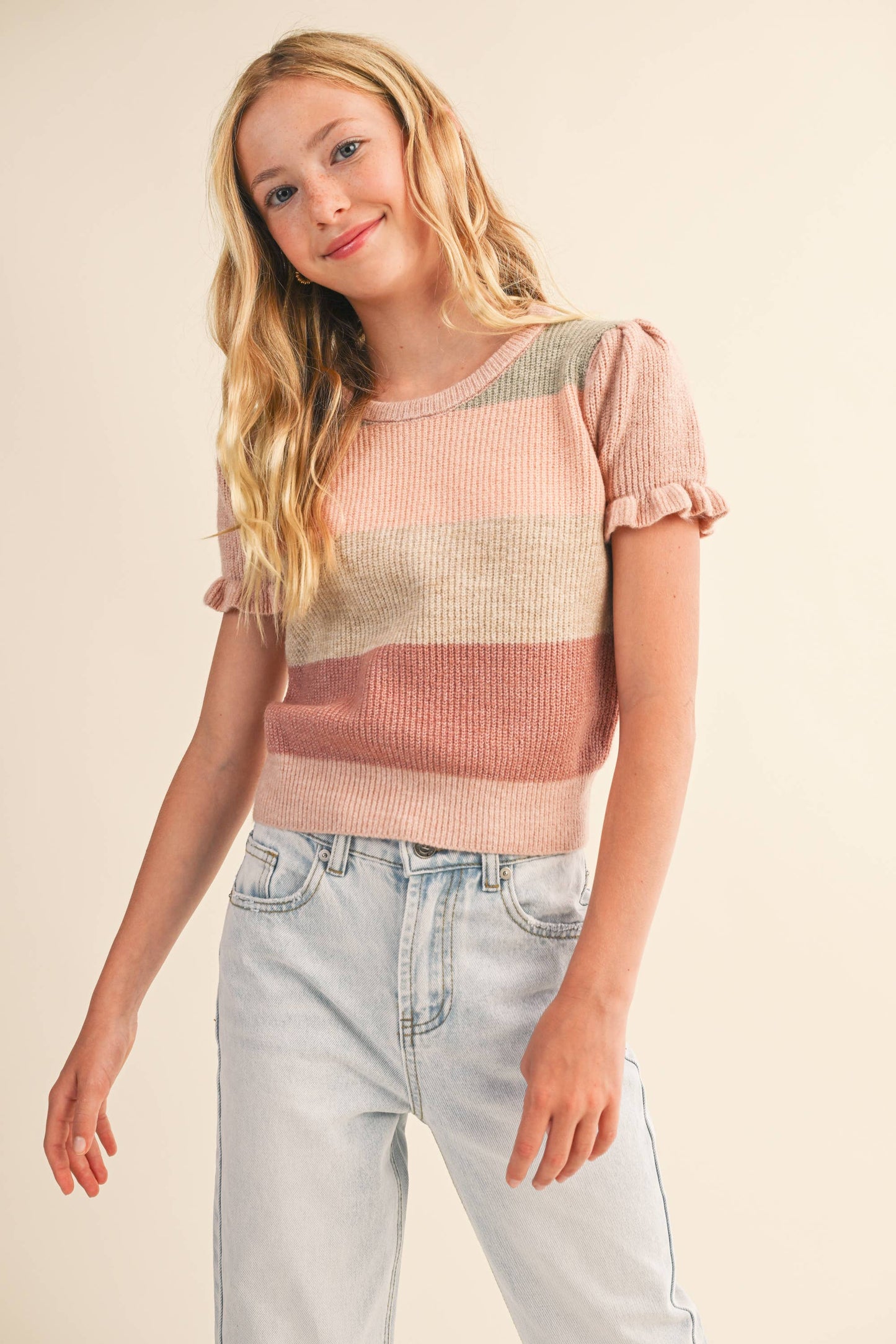 heart and arrow - TWEEN KIDS GIRLS PUFF SLEEVE CROPPED SWEATER (7-14): 7/8