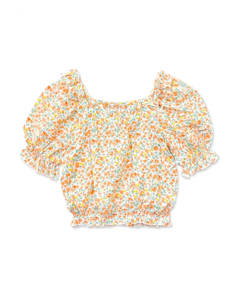 Cutie Patootie Clothing - GKT-3150B Girl's Fashion Top w/ Puff Sleeve : Peach Floral #103 / S6/7