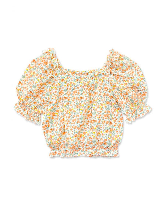 Cutie Patootie Clothing - GKT-3150B Girl's Fashion Top w/ Puff Sleeve : Peach Floral #103 / S6/7