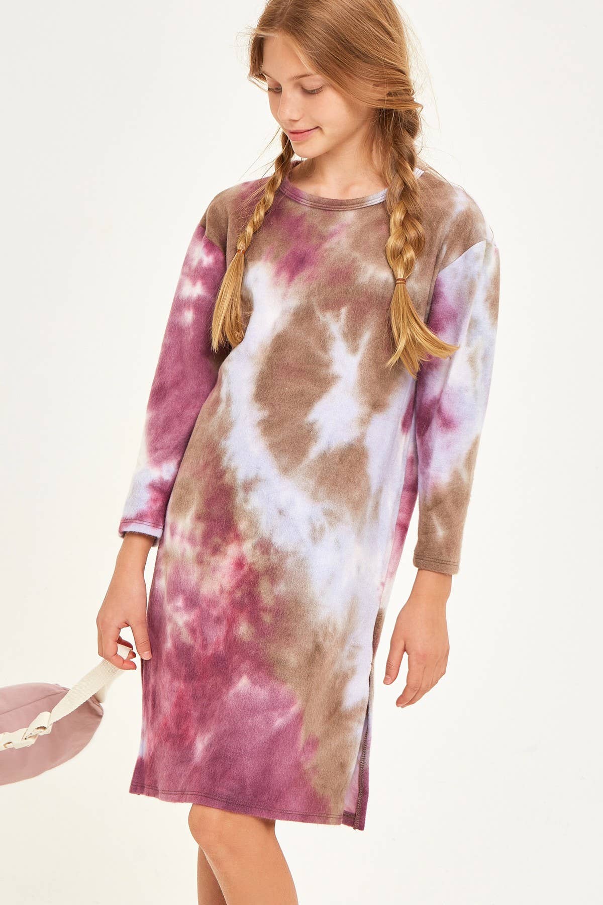 Tie Dye Print Side Slit Brushed Knit Dress