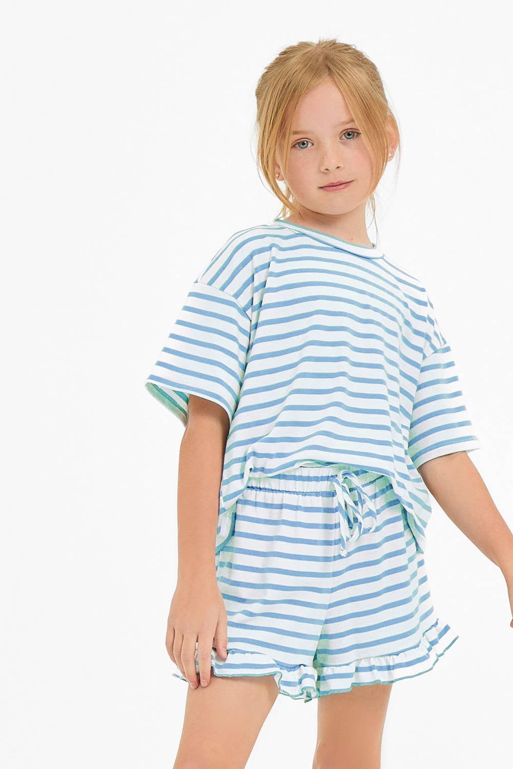 Good Girl - Stripe Crop Top and Ruffle Shorts Set