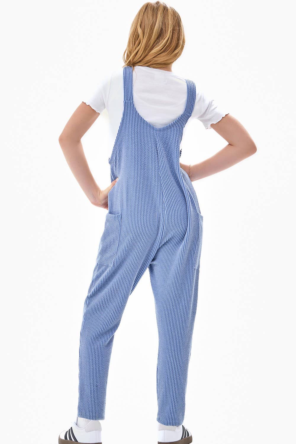 Good Girl - Embossed Rib Sleeveless Jumpsuit /Overall /Onesie: Blue / XL