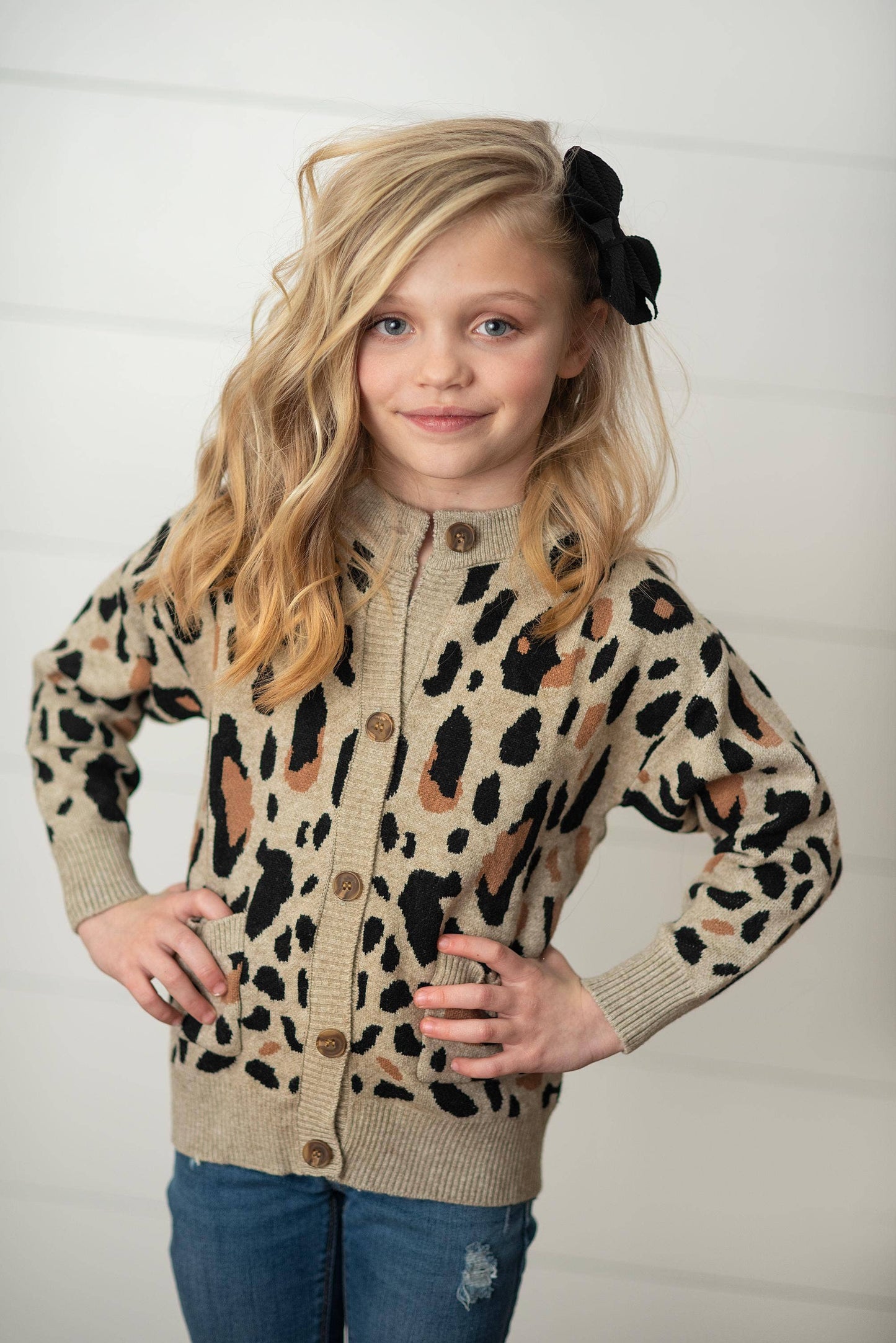 Oopsie Daisy - Kids Leopard Button Pocket Cardigan Fall Winter Sweater: 10/12