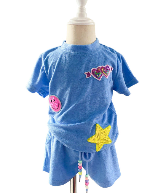 Three Wildflower Designs - Girls Terry Cloth Patched Beach Set: 2T