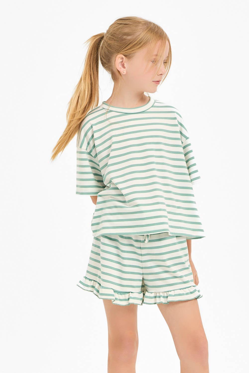 Good Girl - Stripe Crop Top and Ruffle Shorts Set